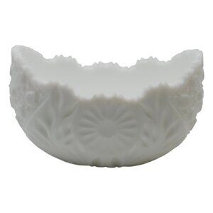 John E Kemple Lg Deep Pressed Milk Glass Bowl Daisy Buttons & Hobnail Pattern F3